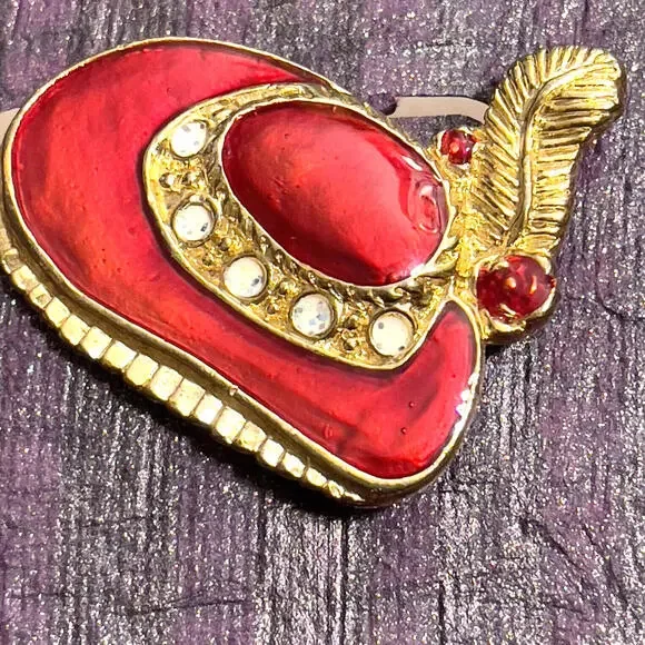 VTG Red Hat Society Jewelry Lot Liz Claiborne Enamel Hat Brooch 3 Sets Earrings - Picture 9 of 9